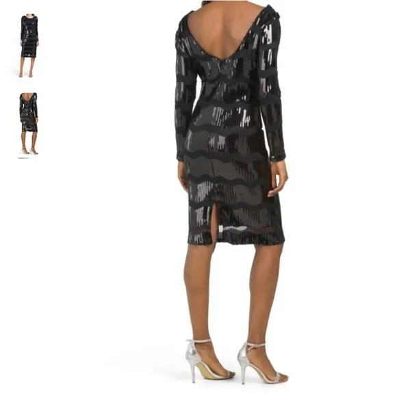 New NANETTE NANETTE LEPORE Wavy Sequin Striped Long Sleeve Dress size 8 Navy - Picture 3 of 6